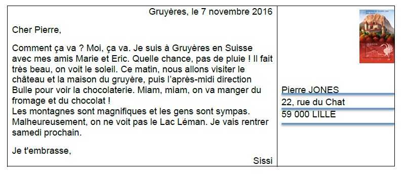REDACTION SUR CARTE POSTALE